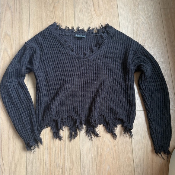 Derek Heart Sweaters - Frayed Hem Black Sweater